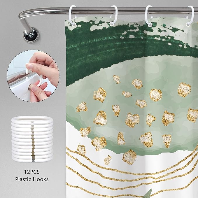 Green Boho Shower Curtain 72Wx72H Sage Green Golden Get Naked Abstract Minimalist Aesthetic Bohemian Bathroom Decor Modern Contemporary Plant Neutral Bath Curtain Fabric Polyester 12 Pack Hooks
