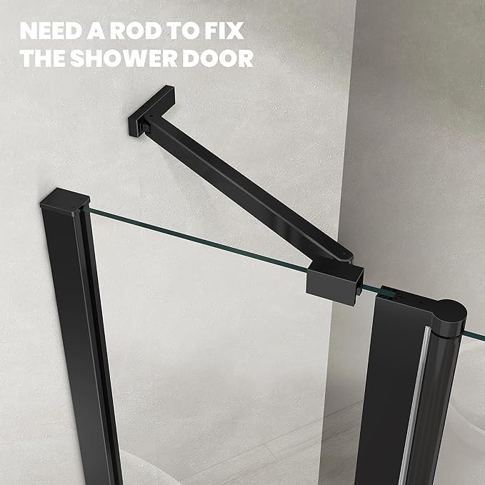 Bathroom Pivot Tub Glass Door 36" W*55" H, Folding Bathtub Shower Door Screen with Tempered Glass, Frameless Glass Shower Door with Handle and Support Rod in Matte Black
