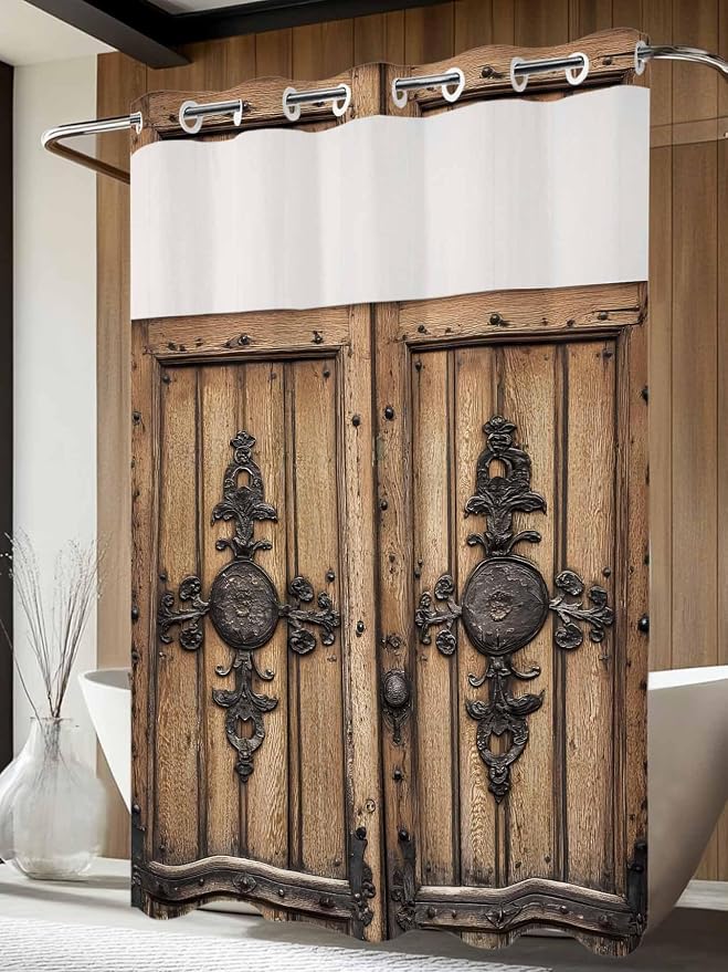 Wood Barn Door No Hook Shower Curtain - Image 4