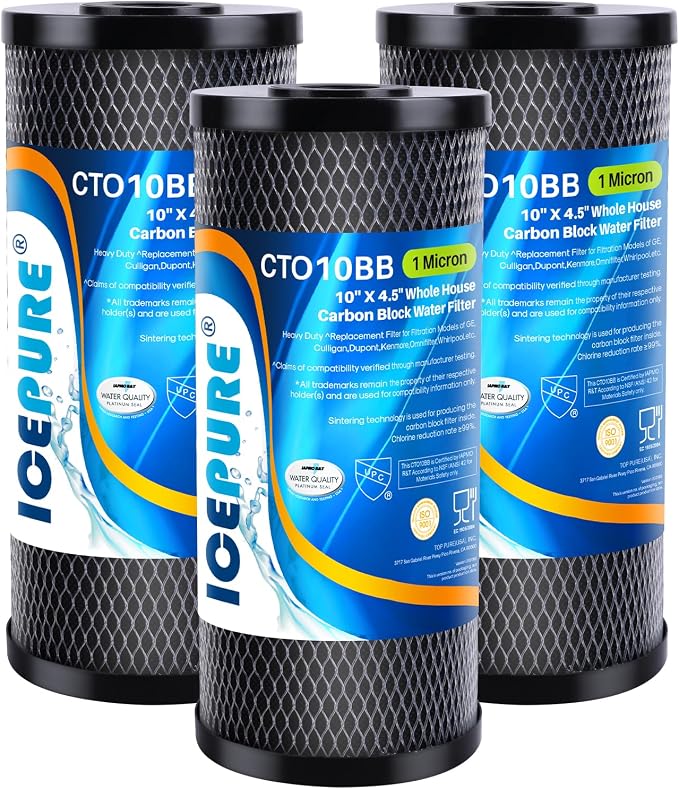 ICEPURE 10"X4.5", 1 Microns Whole House Sediment Activated Carbon Water Filter by ICEPURE