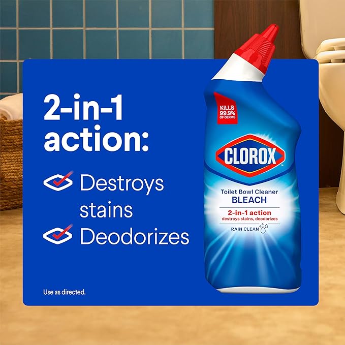 Clorox Toilet Bowl Cleaner Bleach, Rain Clean, 24 Fluid Ounces, Pack of 2 (Package May Vary)