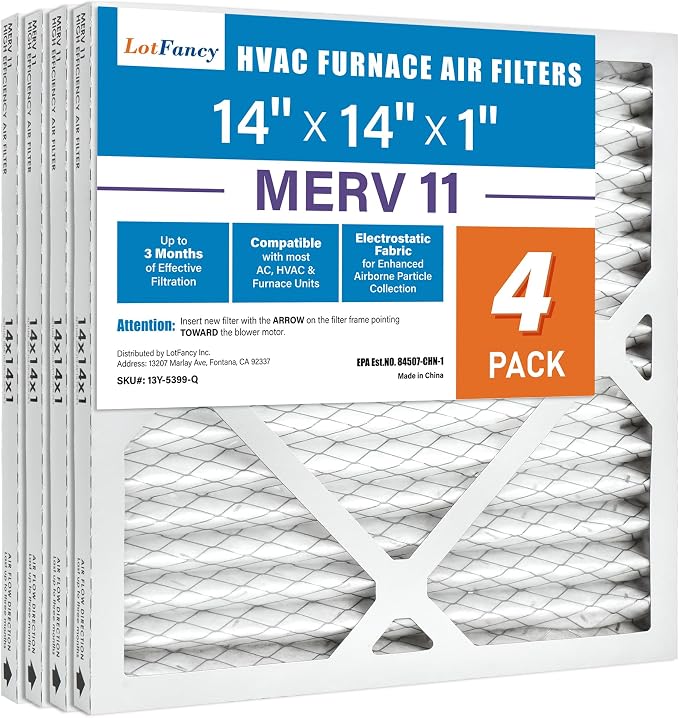 LotFancy 14x14x1 Air Filter MERV 11 4-Pack, Electrostatic Pleated AC Furnace - Image 9