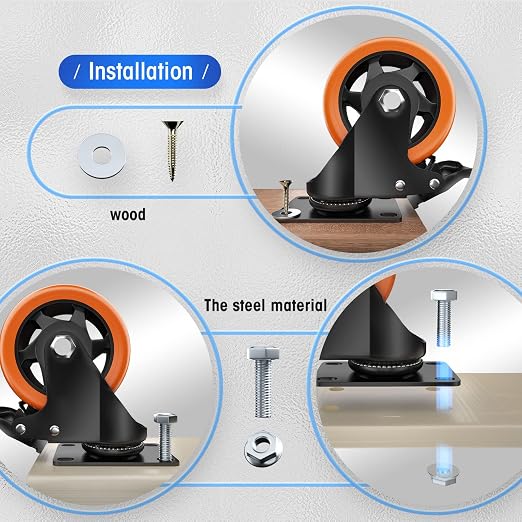 4" Swivel Plate Casters, 1200Lbs Capacity - Image 3
