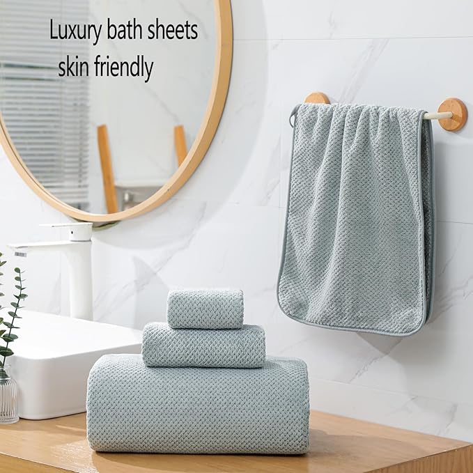YTYC 29x59 Inch Extra Large Bath Towels Set of 6 Quick Dry Super Soft Microfiber Towels for Bathroom 80% Polyester (Grey,6 Piece)