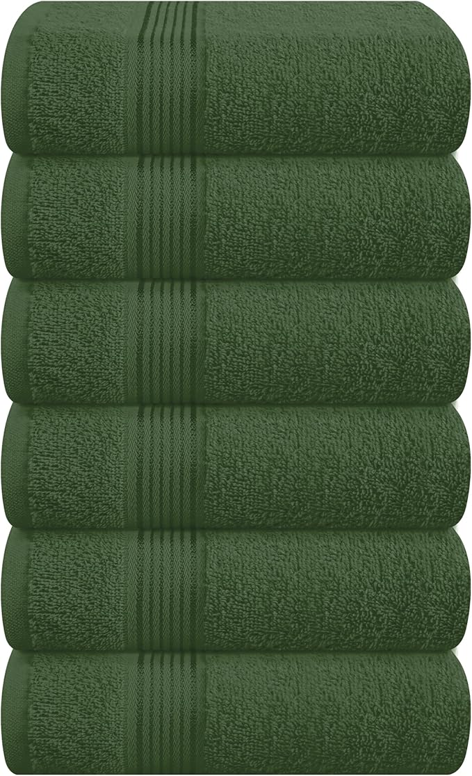 Belizzi Home Ultra Soft Cotton 6 -Piece Hand Towel Set 16x24, Ideal for use in Bathroom, Kitchen, Gym, Spa - Compact, Eco-Friendly, Lightweight - Multi Purpose Hand Towels - Olive Green