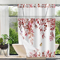 No Hook Shower Curtain and Liner Set, Red Eucalyptus Floral Shower Curtains for Bathroom, Bath Curtain Sets with Snap in Liner, Waterproof with See Through Top Window, 71x74 Inches