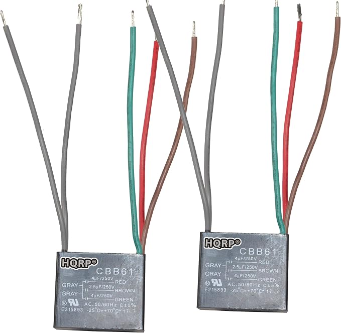 HQRP 2-Pack Ceiling Fan Capacitor CBB61 4uf+2.5uf+4uf 5-Wire UL Listed by HQRP
