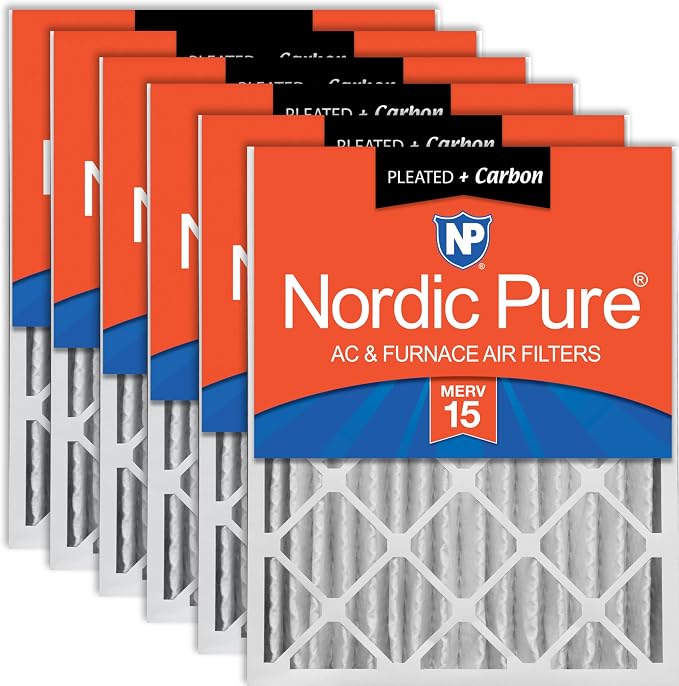Nordic Pure 20x25x4 Pleated Air Filters MERV 15 Plus Carbon 6 Pack by NordicPure