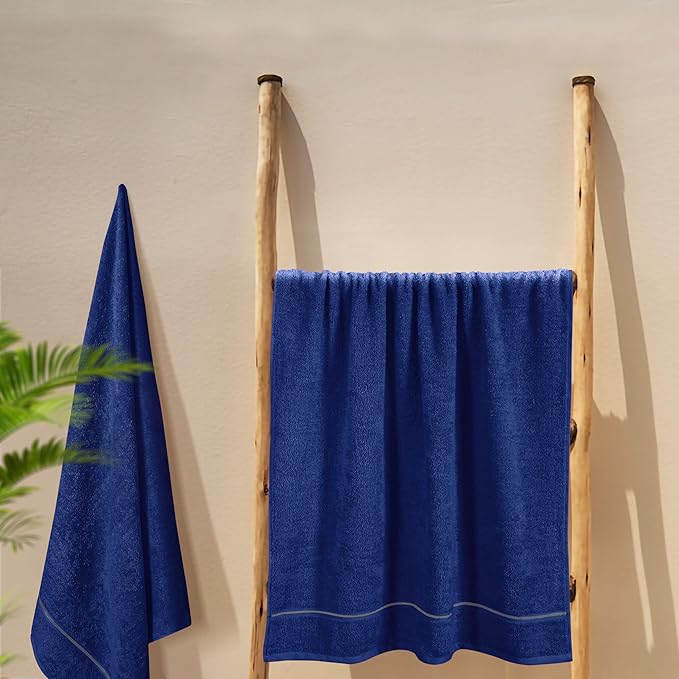 MyOwn Cotton 2 Pack Oversized Bath Towel Set 28x55 inches, Large Bath Towels, Ultra Absorbant Compact Quickdry & Lightweight Towel, Ideal for Gym Travel Camp Pool - Navy Blue