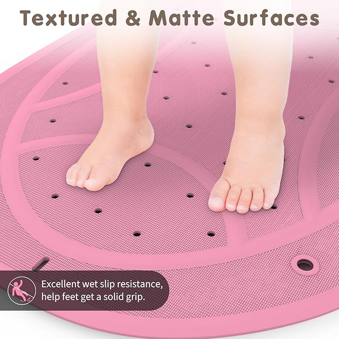 Bathtub Mat Non Slip, Shower Mat for Kids with Natural Rubber no Plastic Smells, Baby Bath Mat for Tub Non Slip with Strong Suction Cups, 30"x18", PVC-Free, Safe Comfortable Fun for Kids, Pink