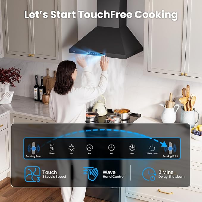 Wall Mount 36 Inch Range Hood 900 CFM, Ductless/Ducted Convertible, 3-speed - Image 5