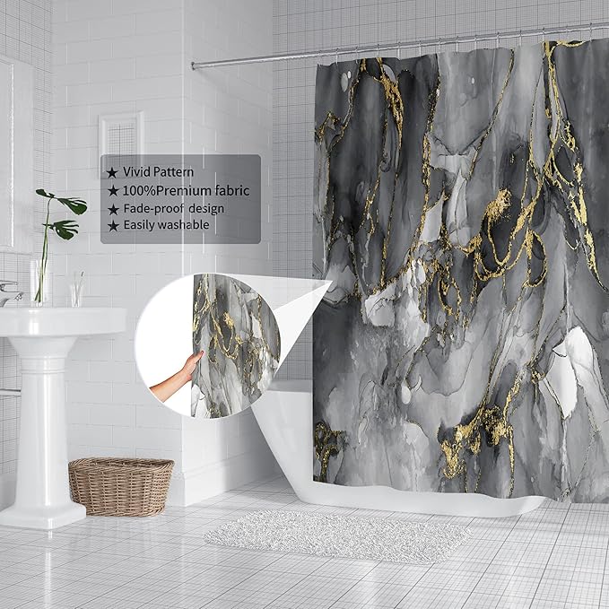 Domoku Brown Gold Marble Shower Curtain,Brown Golden Cracked Lines Abstract Modern Shower Curtain for Bathroom Decor,Waterproof Texture Washable Fabric Shower Curtain,72 X 72