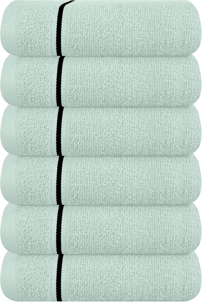 MyOwn Ultra Soft Cotton 6 -Piece Hand Towel Set 16x24 Inch, Ideal for use in Bathroom, Kitchen, Gym, Spa & General Cleaning, Compact & Lightweight Multi Purpose Hand Towels - Sea Green