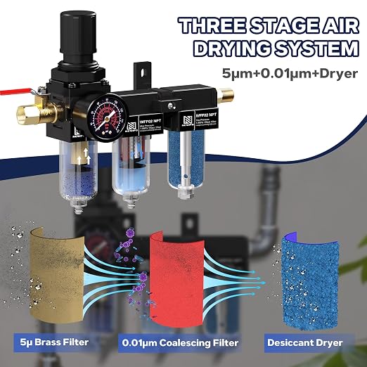 NEWPO 1/4" NPT Three Stage Air Drying System, air Pressure Regulator - Image 3