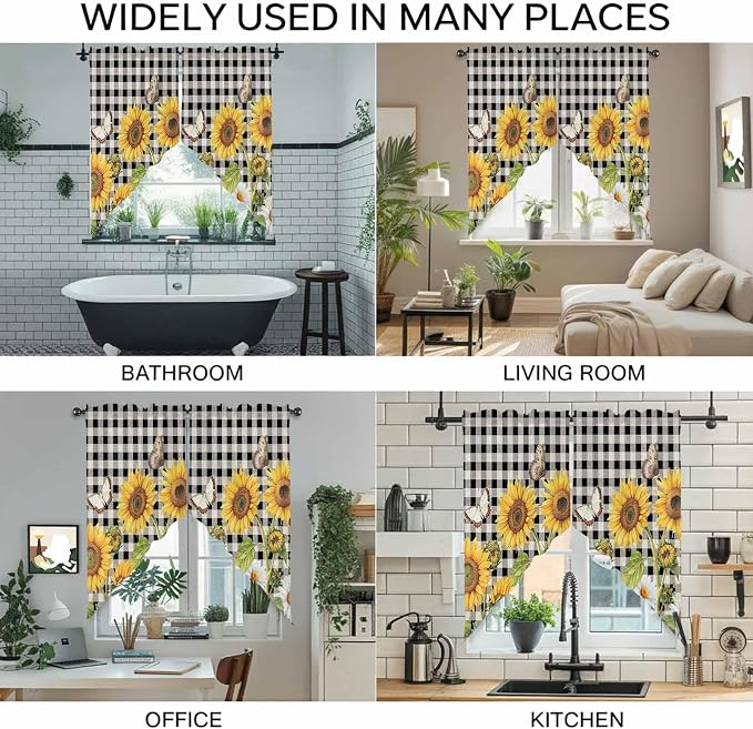 Sunflowers Swag Valances for Windows, Small Window Curtains Swag for Cafe - Image 9