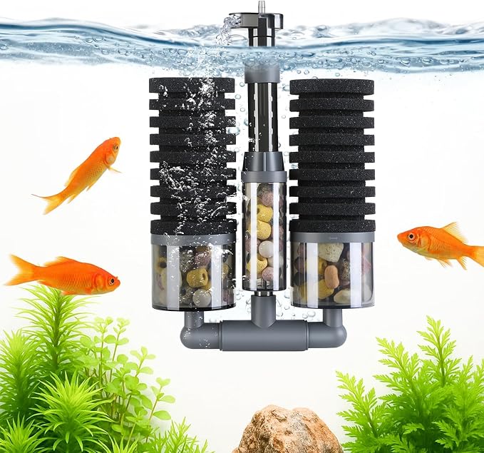 Dual Sponge Aquarium Filter, Air-Powered, 10–20 Gal – Ultra-Quiet Bio-Sponge by FKSC