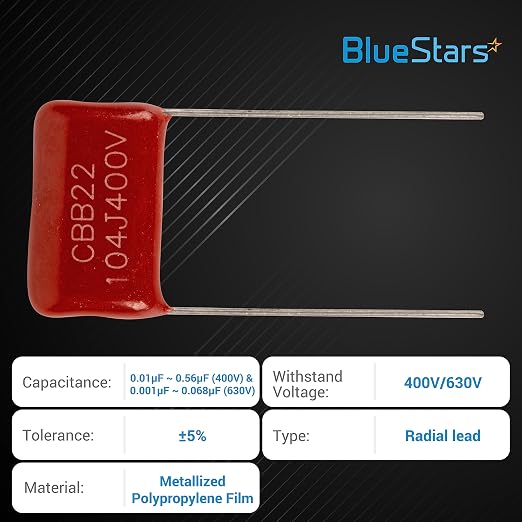 BlueStars 15-Value Metallized Polypropylene Film DC CBB22 Capacitor 400V/0.01uF - Image 3