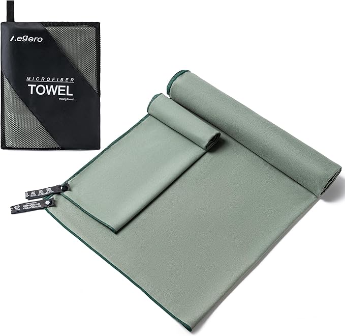 Camping Towel,2 Pack Microfiber Travel Sports Towel,Quick Dry-Super Absorbent-Ultra Compact-Ultra Soft-Lightweight.Suitable for Gym,Yoga,Trip,Beach, Shower, Backpacking,Pool(Army Green)