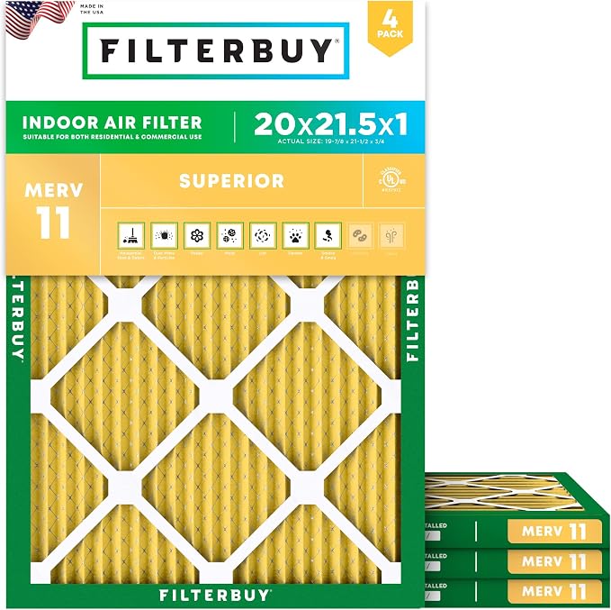 Filterbuy 20x21.5x1 Air Filter MERV 11 Superior Pet & Allergy Defense, by Filterbuy