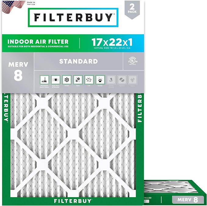 Filterbuy 17x22x1 Air Filter MERV 8 Essential Dust & Allergy Defense, by Filterbuy
