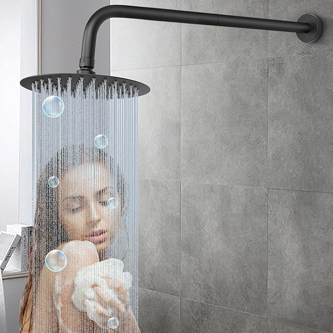 HarJue Shower Arm with Flange and Teflon Tape, Wall Mounted Shower Pipe 304 Stainless Steel Extension Arm for Fixed Shower Head & Handheld (24 Inch, Matte Black)