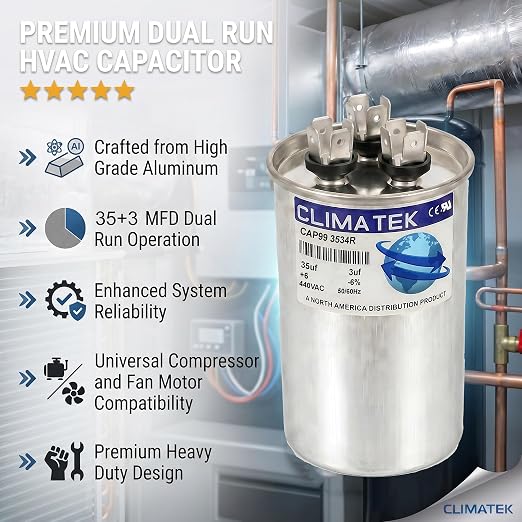 ClimaTek 35 + 3 MFD 370/440 Volt Dual Run Capacitor CAP99-3534R | 35/3 VAC | - Image 5