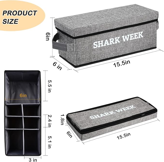 Tampon Holder for Bathroom, Bathroom Storage Containers with Lid, Adjustable Divider Feminine Product Organizer, Tampon Organizer, Bathroom Accessories Decor Boxes (Grey Printed SHARK WEEK, 1-Pack)
