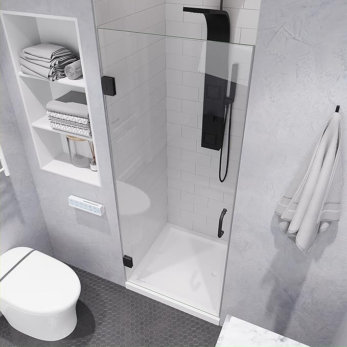 ANZZI 70" x 24" Frameless Shower Door in Gun Metal Black, Passion Water Repellent Glass Shower Door with Seal Strip Parts and Handle, 5/16 Glass Hinged Shower Door with Handle (SD-AZ09-01GB)