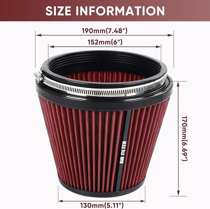 6" 152mm Inlet Cold Air Intake Filter High Flow Honeycomb Top Replacement - Image 3