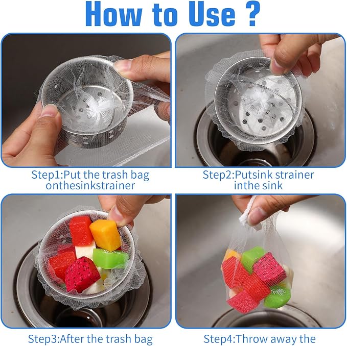 300 PCs Disposable Mesh Sink Strainer Bags, Kitchen Strainer Mesh Bag Non-Clog - Image 5