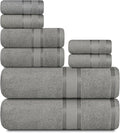Casa Lino Bath Towel Set of 8 (2 Bath Towels, 4 Wash Cloths & 2 Hand Towels for Bathroom) - 100% Cotton - Highly Absorbent & Quick Dry - Guest Room Essentials for Bathroom Set - (Silver Grey)