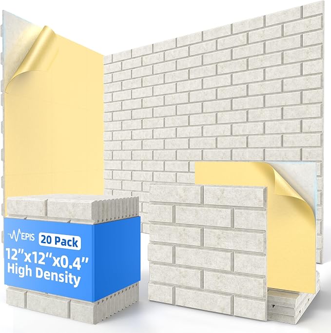 20 Pack Acoustic Panels with Self Adhesive, Soundproof Wall Panels, Brick Sound by NEPIS