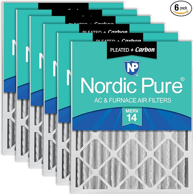 Nordic Pure 16x20x4 Pleated Air Filters MERV 14 Plus Carbon 6 Pack by NordicPure