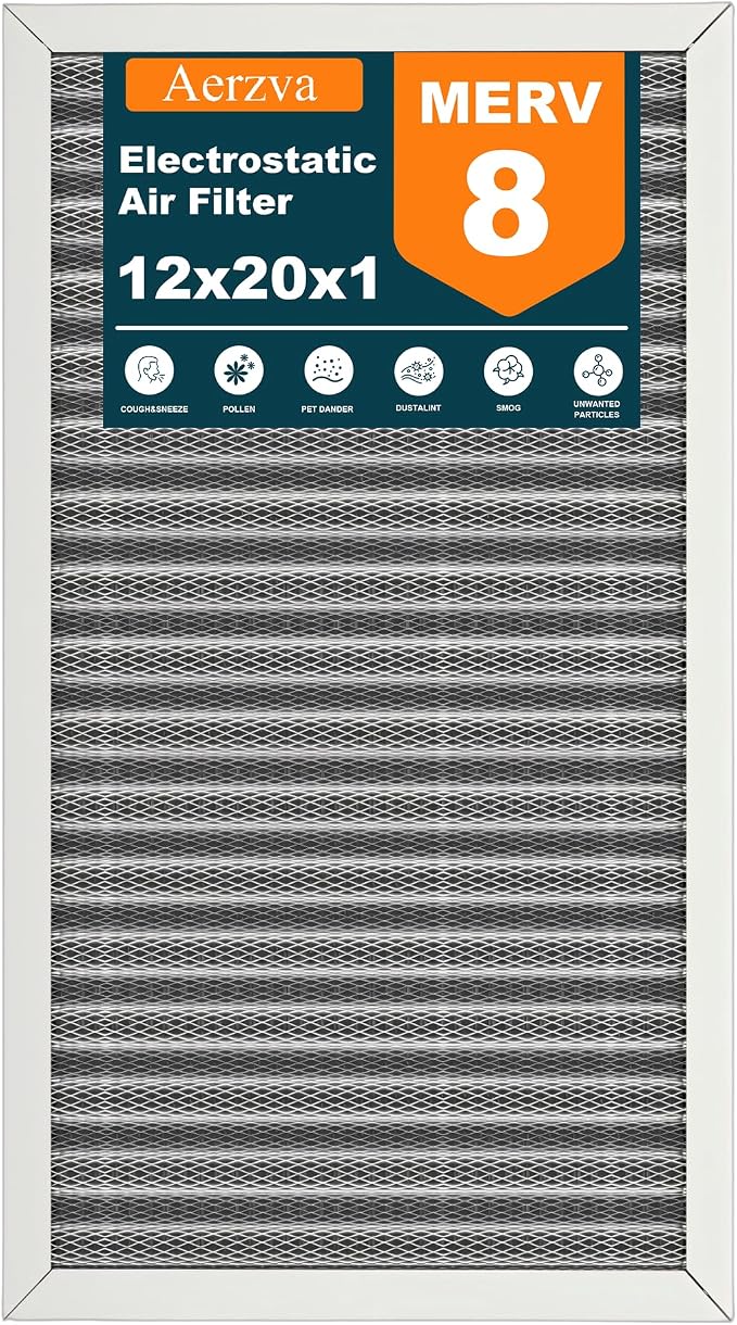 12x20x1 Reusable Air Filter, MERV 8, Permanent Electrostatic Air Filter by Aerzva