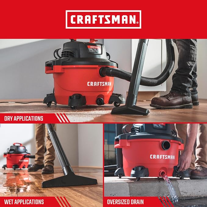 CRAFTSMAN CMXEVBE17594 12 Gallon 6.0 Peak HP Wet Dry Vac, Portable Shop Vacuum - Image 4