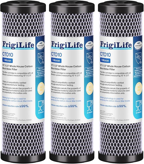 1 Micron 10" x 2.5" Whole House CTO Carbon Sedimen Water Filter Compatible by FrigiLife