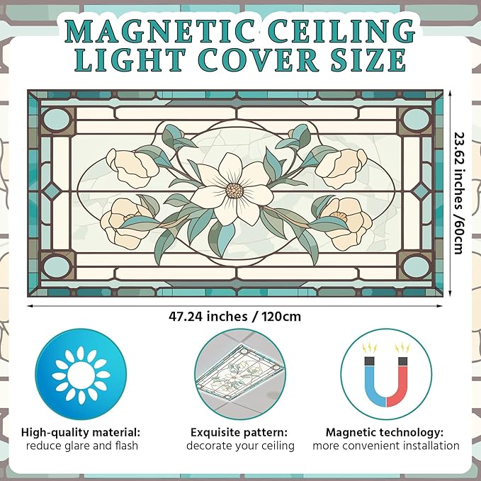 Glooglitter 4 Pcs Retro Floral Fluorescent Light Covers 4 x 2 ft Stained Glass - Image 2