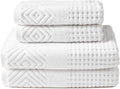 Texere 100% Organic Cotton Diamond Jacquard 700 GSM Luxury Bath Towel Sets - Ultra Soft and Absorbent Hotel and Spa Quality (Diamond, Bright White, 2 Bath & 2 Hand Towels)