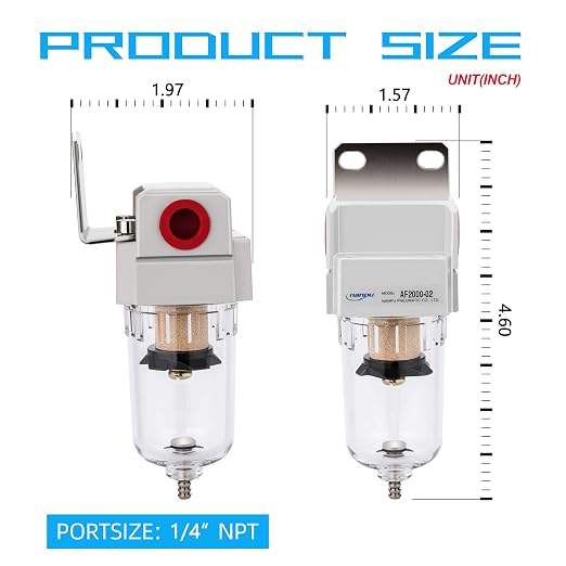 NANPU 1/4" NPT Compressed Air Line Filter, 5 Micron Brass Element, Poly Bowl - Image 3