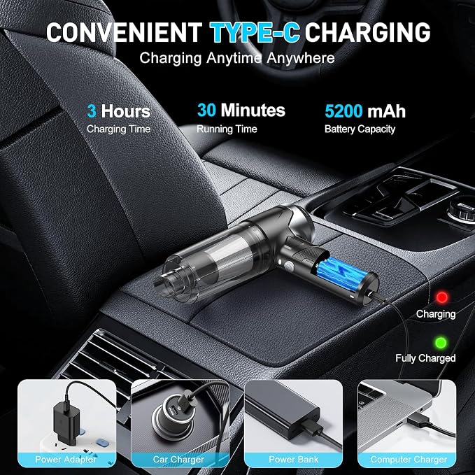 KMM Handheld Car Vacuum Cleaner, 10000PA Vacuum Cleaner & Air Duster, 120W High - Image 5