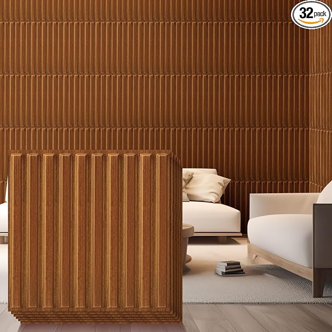 Nuanchu 32 Pcs 3D Slat Wall Panels 12 x 12 Inch PVC Fluted Textured Panel by Nuanchu