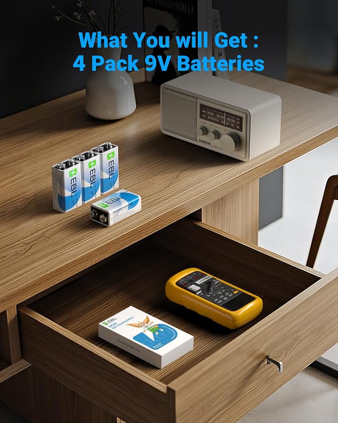EBL 9 Volt Batteries 4 Pack, 9V Batteries Alkaline Power Ultra Long Lasting - Image 6