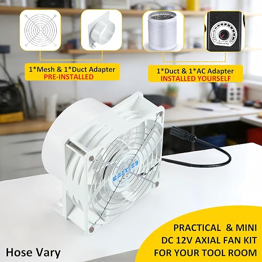4in DC12V Fume Extractor Air Exhaust Fan Kit, 3000RPM 120*38mm, AC Controller - Image 4