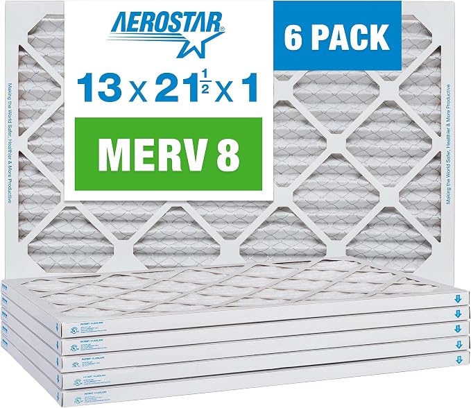 Aerostar 13x21 1/2x1 MERV 8 Pleated Air Filter, AC Furnace Air Filter, 6 Pack by AirFiltersDelivered