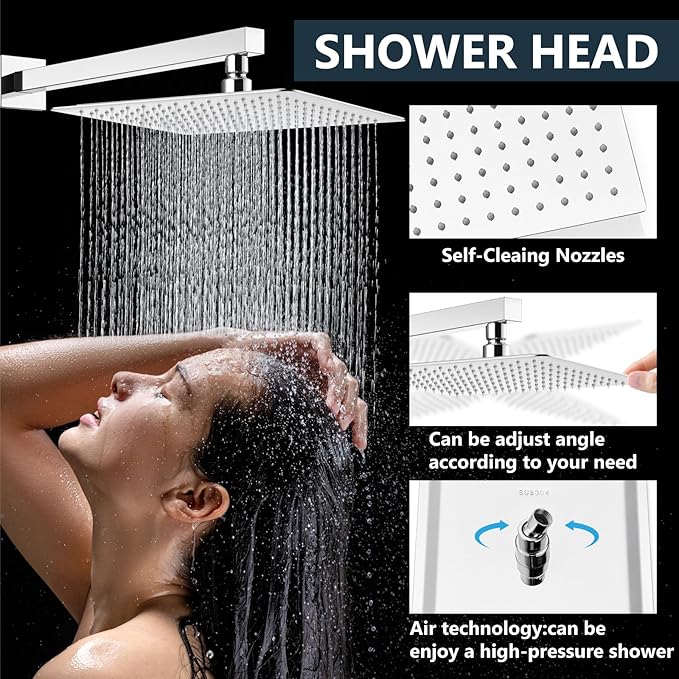 Aolemi Shower Faucet Set Rain Shower System with Handheld Spray Bathroom Shower Combo Rough-in Valve and Shower Trim Kit Included Polish Chrome 16 Inch Wall Mount Shower Head
