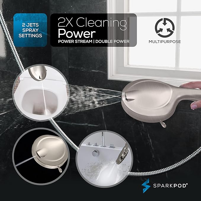 SparkPod 10-Mode Handheld Shower Head with Filter - 5" High Pressure Filtered Shower Head with Touch-to-Clean Nozzles, Built-In Power Jet, Stainless Steel 6ft Hose & Bracket (Brushed Nickel)
