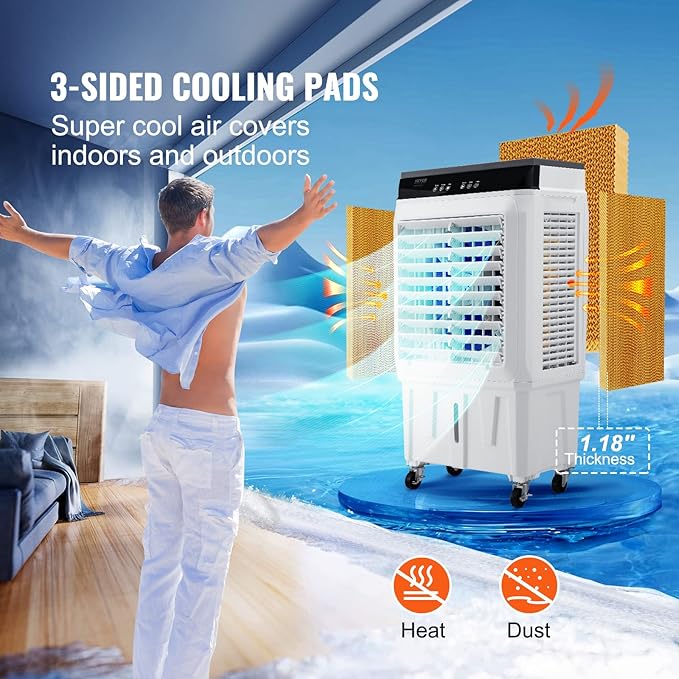 VEVOR Evaporative Air Cooler, 2100 CFM 13X34 inch Air Cooler, 3 Speeds and 12H - Image 3