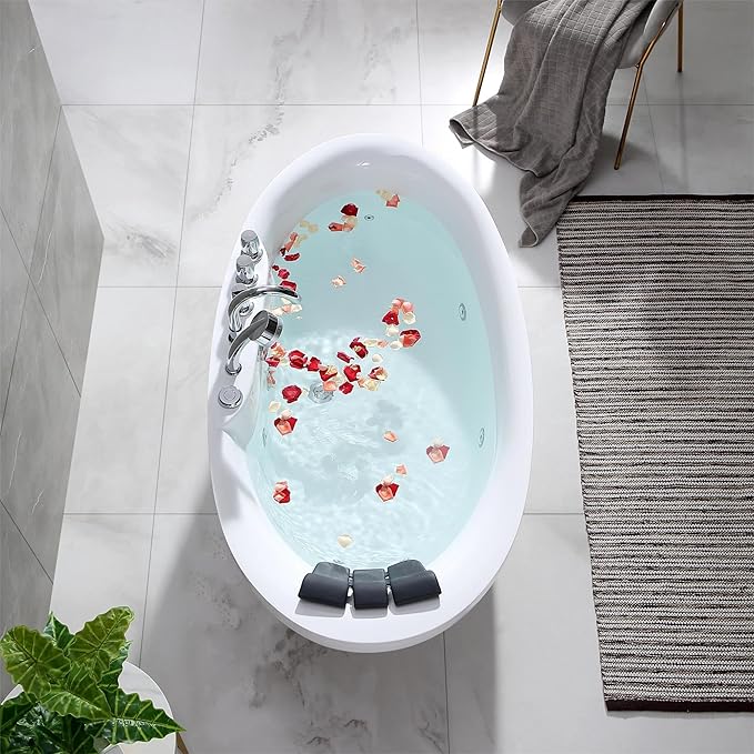 Empava 67 Inch Freestanding Whirlpool Tub -Hydromassage Gracefully Oval Shaped Stand Alone Jetted Bathtub with 7 Hydromassage Nozzles, Boat Shape, Hydromassage, Acrylic,ETL Certified