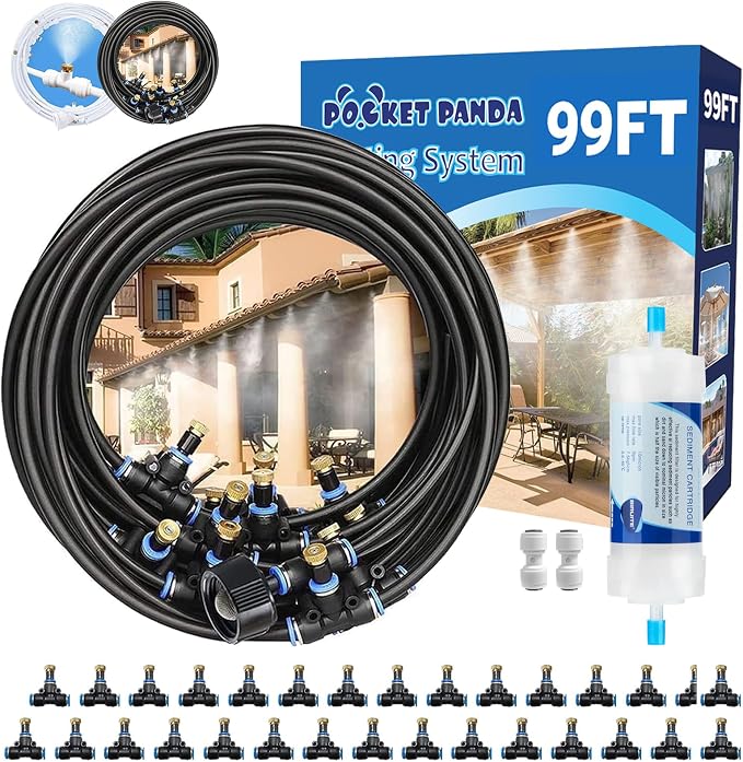 Misters for Outside Patio, Outdoor Water Misting Cooling System w Filter by POCKETPANDA
