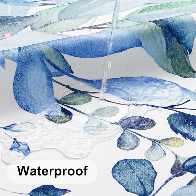 Colorful Star Blue Eucalyptus Waterproof Shower Curtain Set with Hooks, Minimalist Watercolor Floral Print Bathroom Décor, Plant Leaves Washable Fabric Shower Curtain, 36 x 72 Inch